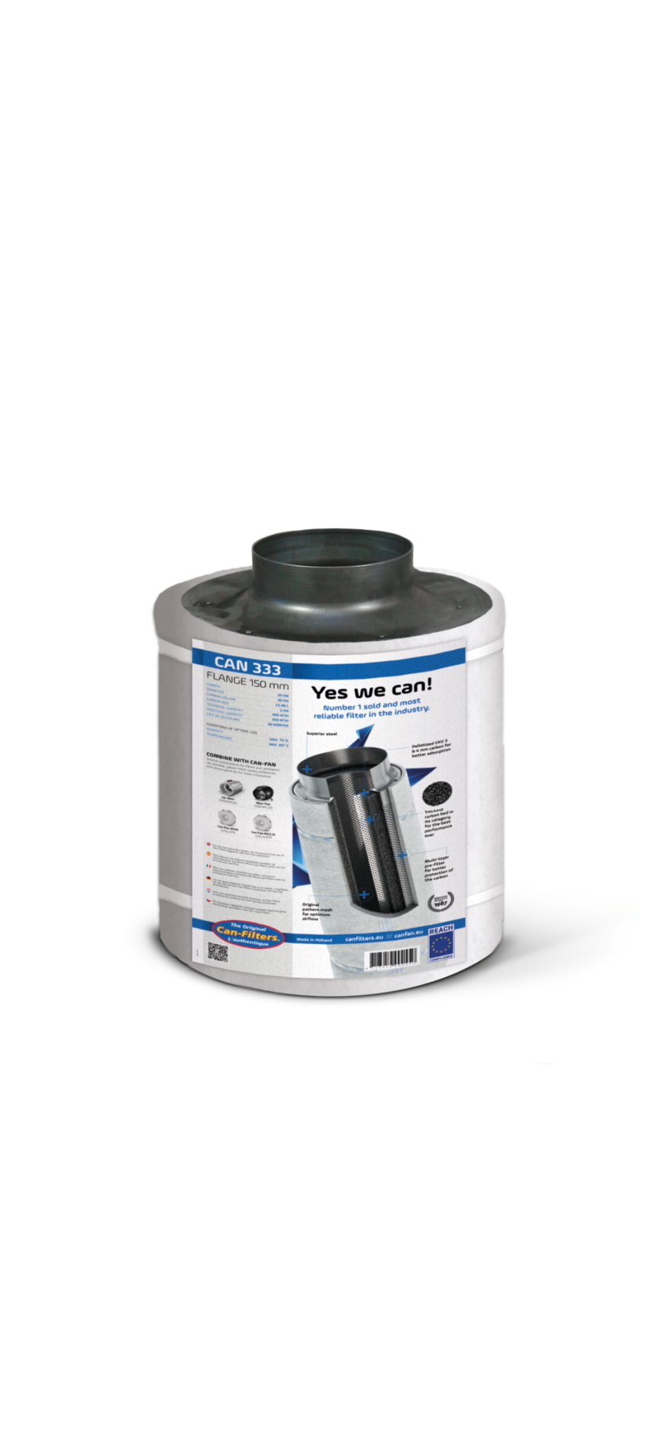 Can 333 is een luchtfilter met een diameter van 150 mm, geproduceerd uit hoogwaardig staal. Het filter is ontworpen voor efficiënte luchtzuivering en past in diverse ventilatiesystemen. De zwarte kleur en het functionele formaat maken het geschikt voor uiteenlopende toepassingen, waaronder kassen en andere luchtverversingssystemen. Dit product is ontworpen met een focus op duurzaamheid en inzetbaarheid binnen milieuvriendelijke systemen.
