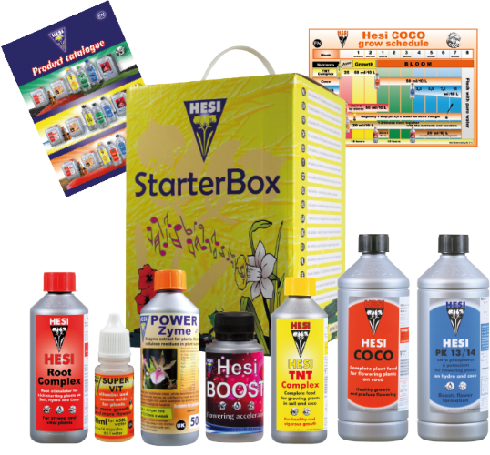 Starterbox van Hesi bevat essentiële voedingsstoffen en supplementen voor de groei van planten. De set omvat onder andere Hesi Root Complex, Power Zyme, Super Vit, Hesi Boost, TNT Complex, Hesi Coco en PK 13/14. De flesjes zijn geschikt voor zowel beginners als ervaren tuinbouwers en zijn ontworpen voor gebruik in verschillende groeifases. Deze producten zijn verpakt in een handige doos met een handvat voor gemakkelijk vervoer. De inhoud van de verpakking maakt het mogelijk om zowel binnen- als buitenteelt optimaal te ondersteunen, met aandacht voor duurzame en milieuvriendelijke landbouwpraktijken. De bijgeleverde gebruiksinstructies en teeltplanning zorgen voor een gestructureerde aanpak van het kweken.