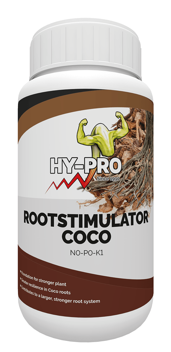 **HY-PRO Rootstimulator Coco**: Dit product is een wortelstimulator speciaal ontwikkeld voor gebruik in kokosgrond. Het bevat een formule die de groei van een sterker wortelsysteem bevordert en de weerbaarheid van de wortels verbetert. De inhoud van de verpakking is 500 milliliter, geschikt voor zowel binnen- als buitentoepassingen. Deze wortelstimulator is vervaardigd uit milieuvriendelijke ingrediënten en draagt bij aan een gezonde plantengroei. Het product is bedoeld voor tuinders die de ontwikkeling van hun planten willen optimaliseren met een focus op duurzaamheid.