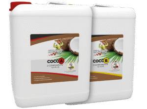 **Hy-Pro Coco A en B – Twee componenten meststoffen**Set van twee opslagflessen, 1 liter per stuk, voor de Taiwanese kokosgrond. Coco A (N3-P0-K2) en Coco B (N1-P3-K4) zijn speciaal ontwikkeld voor de verzorging van planten in een kokosmedium. Beide producten bevatten essentiële voedingselementen die de groei en bloei van planten bevorderen zonder residu achter te laten. Deze natuurrijke meststoffen zijn geschikt voor gebruik in duurzame tuinbouw.Ideaal voor hobbyist en professionele telers die streven naar optimale plantgezondheid en resultaat.