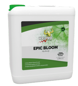 Hy-Pro Epic Bloom is een vloeibare voedingsoplossing voor bloeiende planten, ontworpen voor gebruik in de bodem. Dit product bevat belangrijke voedingsstoffen met een NPK-verhouding van 1-9-8. De verpakking is een witte kunststof kan met een inhoud van 5 liter en een groene dop. Epic Bloom bevordert de kwaliteit en smaak van de bloemen en bevat superfosfaat voor een betere celgeneratie. Het is speciaal ontwikkeld voor gebruik in combinatie met andere Terra Booster-formules en richtlijnen dienen te worden geraadpleegd voor optimale toepassing.