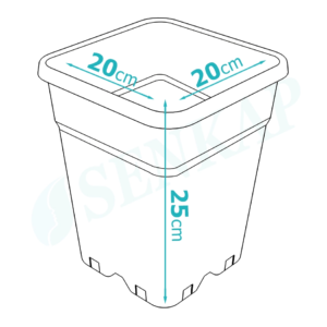 Vierkante plantenpot van 20 cm breed, 20 cm diep en 25 cm hoog. Gemaakt van duurzaam kunststof, geschikt voor binnen- en buitentoepassingen. De pot heeft afvoergaten voor optimale drainage. Geschikt voor verschillende soorten planten en kruiden.
