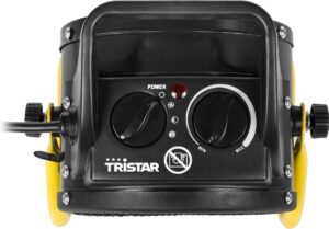 Tristar elektrische kachel met een zwart en geel ontwerp. Voorzien van een aan/uit-schakelaar, een verwarmingselement en een ergonomische draai-knop voor temperatuurinstelling. Geschikt voor diverse ruimtes, biedt snelle verwarming en is ideaal voor gebruik in kleinere woningen of tijdelijk gebruik. Duurzaam en energiezuinig ontwerp voor een milieuvriendelijke toepassing in huis.