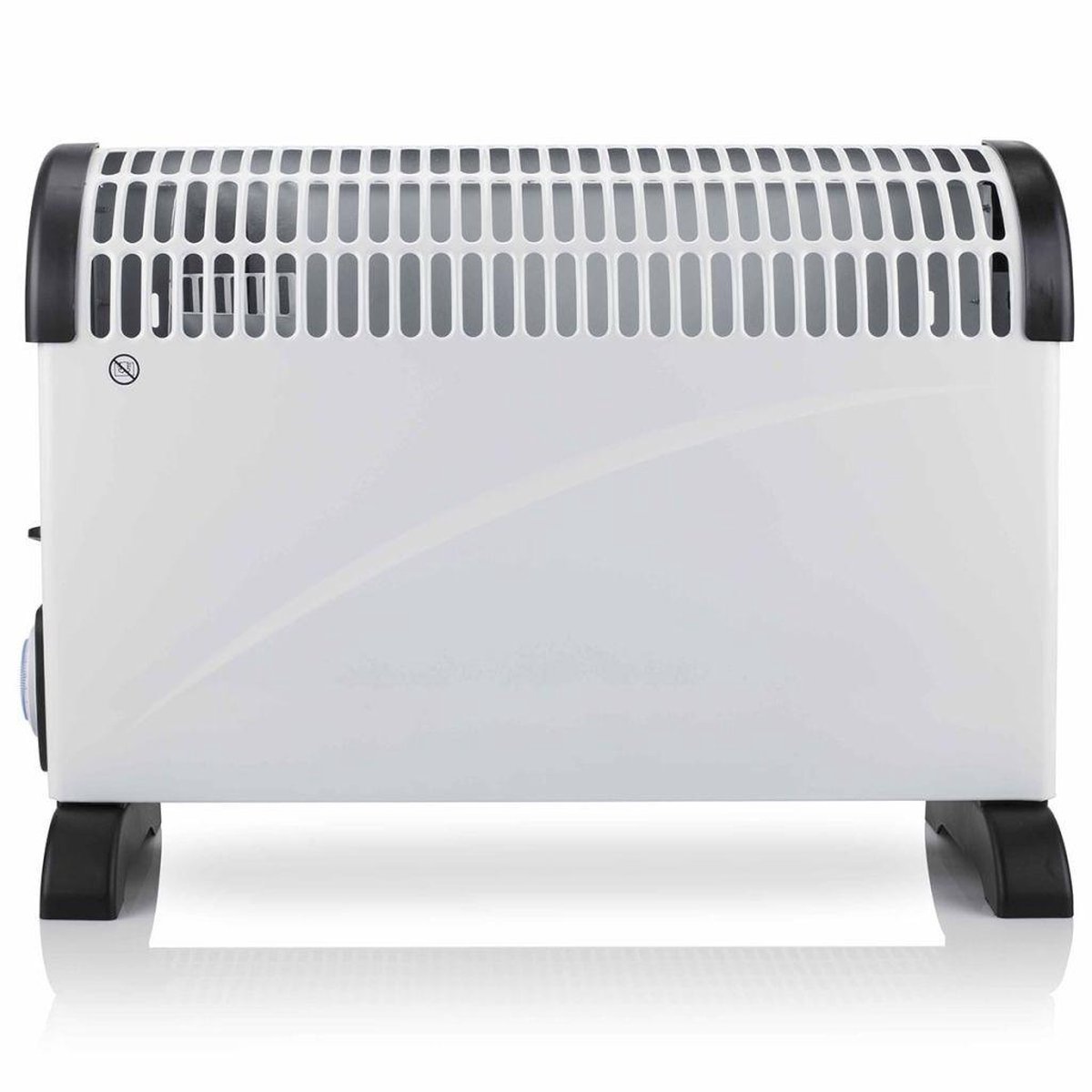 Convector kachel in wit, geschikt voor het verwarmen van ruimtes. Gemaakt van metaal met een kunststof bovenkant en uitgerust met een achterste ventilatieopening voor een effectieve luchtcirculatie. Het apparaat heeft een compact formaat en is eenvoudig te verplaatsen dankzij de geïntegreerde wielen. Geschikt voor zowel thuisgebruik als in kantoorruimtes. Milieuvriendelijk door het gebruik van energiezuinige technologie.