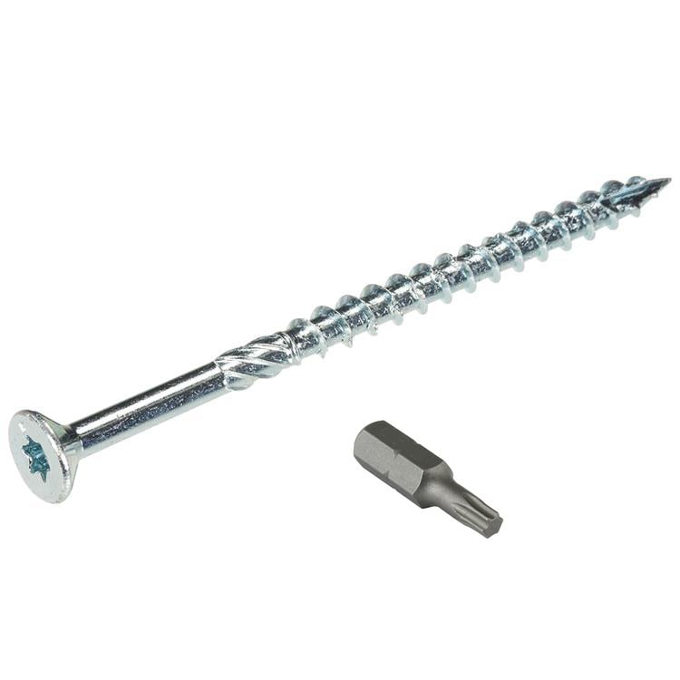 Schroef met een verzonken kop en een schroefdraad, uitgevoerd in verzinkt staal. De lengte van de schroef is geschikt voor verschillende bevestigingstoepassingen. Inclusief een bijpassende schroevendraaier bit voor eenvoudige installatie. Geschikt voor binnen- en buitentoepassingen en biedt weerstand tegen corrosie door de verzinkte afwerking. Ideaal voor houtverbindingen en constructieprojecten.