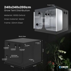 OCR Pro 240 growtent van 240x240x200 cm met stalen frame en Oxford materiaal.
