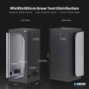 OCR Pro 90 groeitent met afmetingen 90x90x180 cm, stevig stalen frame.