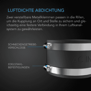 Geluidsreducerende klem voor ventilatoren, 150 mm, geluiddemping.