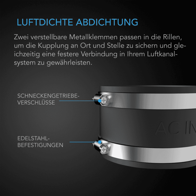 Geluidsreducerende klem voor ventilatoren, 150 mm, geluiddemping.