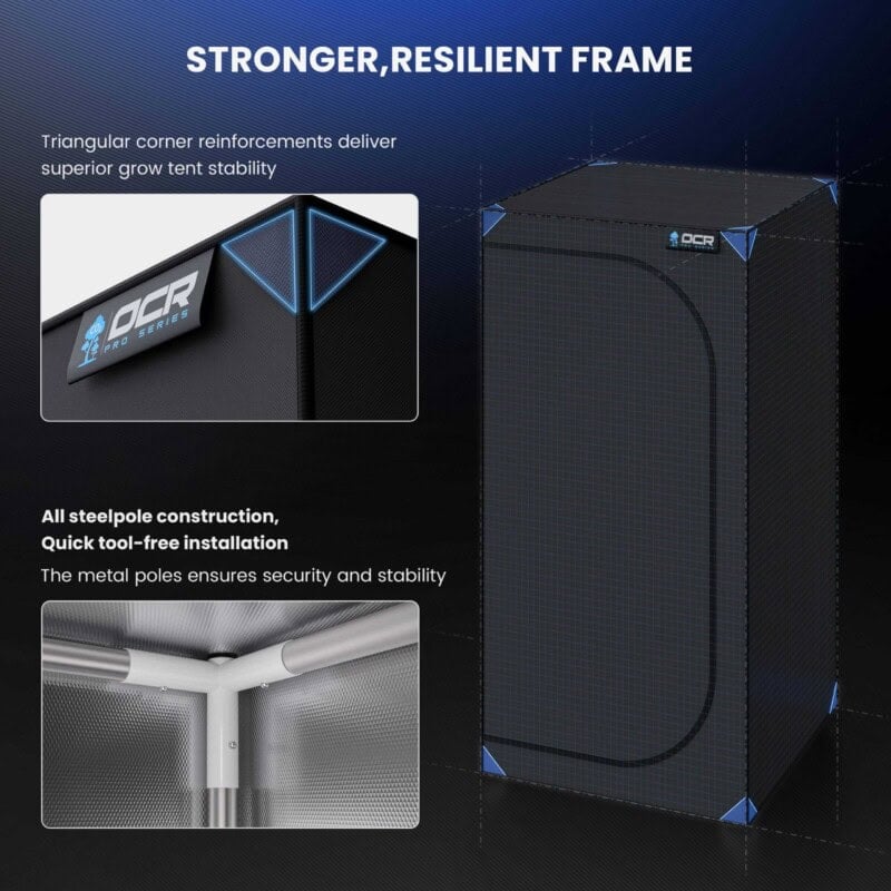 OCR Pro 80 kweekkast met stevige metalen frame en hoekversterkingen.